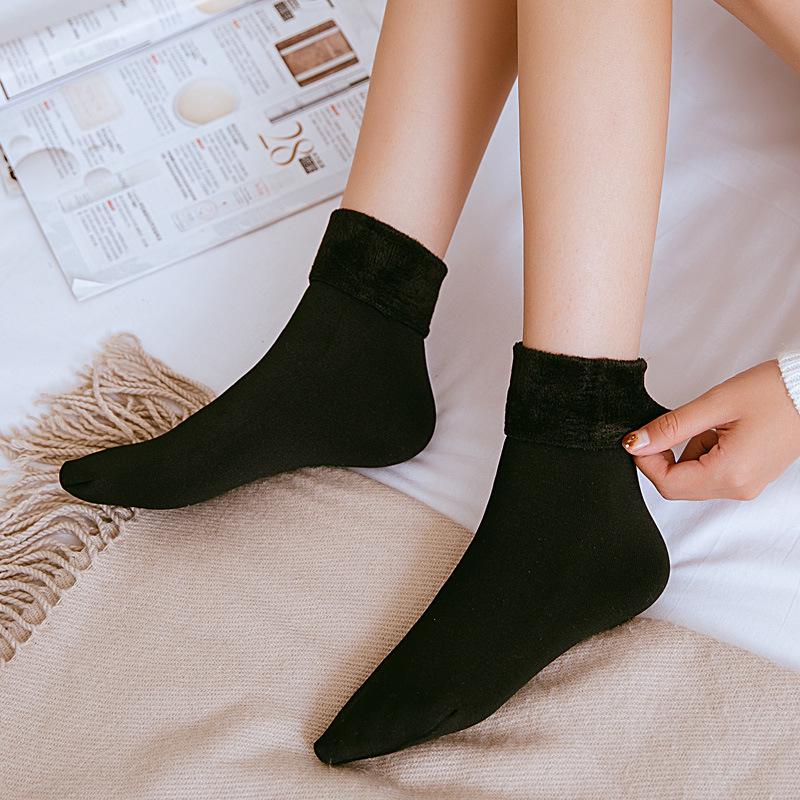 5Pairs Winter Warm Solid Women Socks Thick Thermal Wool Cashmere Blend Black Skin Seamless Snow Sock Velvet Soft Comfortable