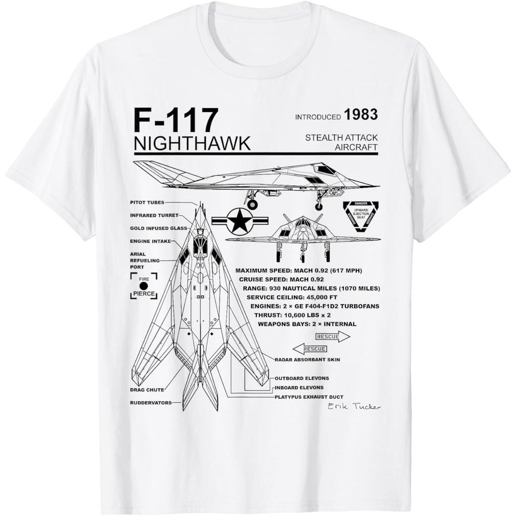 F-117 Nighthawk Stealth Fighter Schematic Graphic Short Sleeve T-Shirt for Men