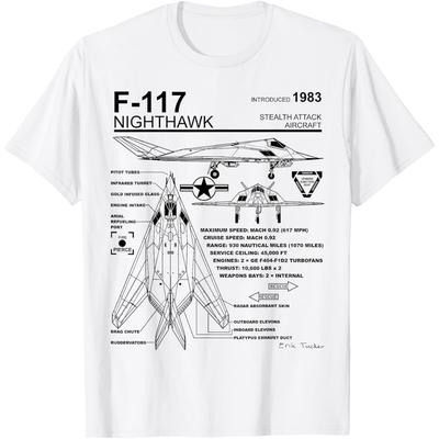 F-117 Nighthawk Stealth Fighter Schematic Graphic Short Sleeve T-Shirt for Men