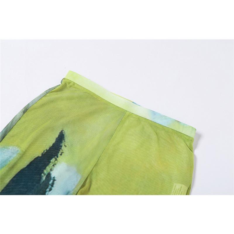 Летние женские сексуальные прозрачные сетчатые принты, дышащие тонкие повседневные брюки с высокой талией и бедрами