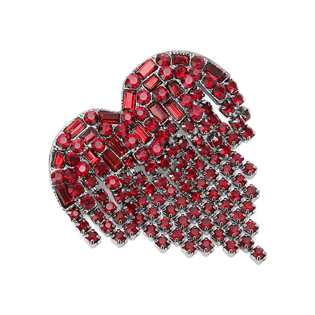 Heart Shaped Tassel Brooch Shiny Alloy Red Rhinestones Brooch Pin Jewelry for Dancing Party Dating