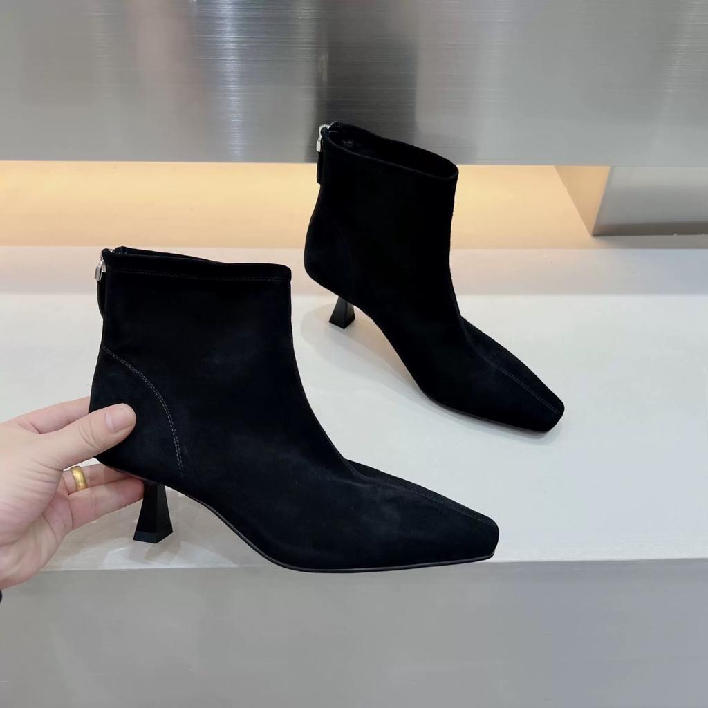 Острый носок женские ботильоны замшевые туфли на среднем каблуке сексуальная обувь тренд зимние новые брендовые дизайнерские туфли-лодочки модные готические туфли Botas De Mujer