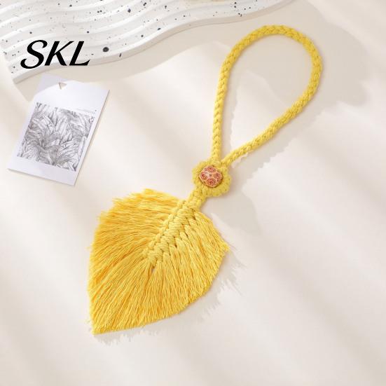 Curtain Tieback Braided Leaf Tieback, Boho Cotton Rope Holder, Fringe Edge Knotted Draperies Holder for Bedroom Nursery Farmhouse Decor Adjustable