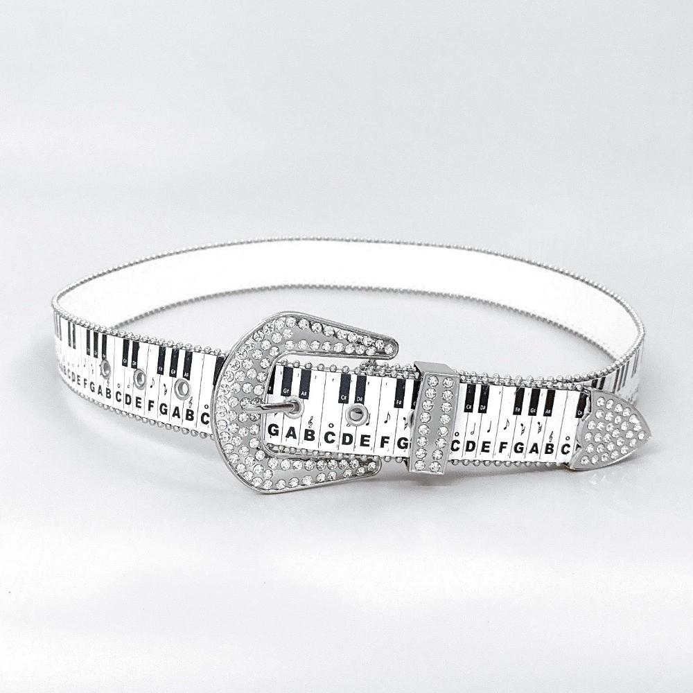 Korean Style Piano Key Note Belt Adjustable Dress Jeans Belt Rhinestone Waistband Streetwear