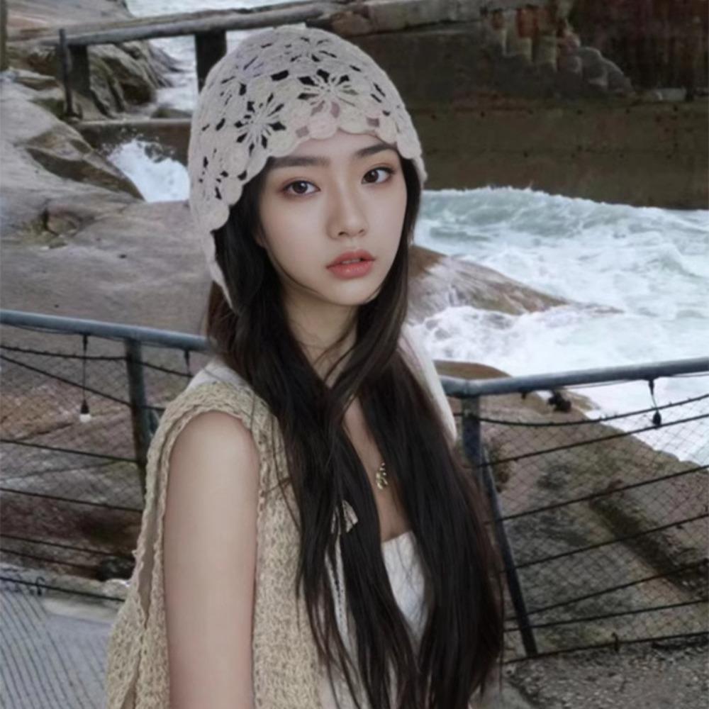 Korean Style Hollow Pullover Hat Cotton Brimless Tassel Cap Crochet Knitted Hats Outdoor