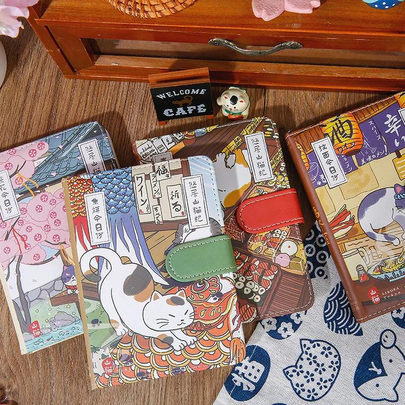 Милый блокнот с мультяшным котом на магнитной застежке, японский альбом для рисования, дорожный блокнот, студенческий дневник для любителя кошек