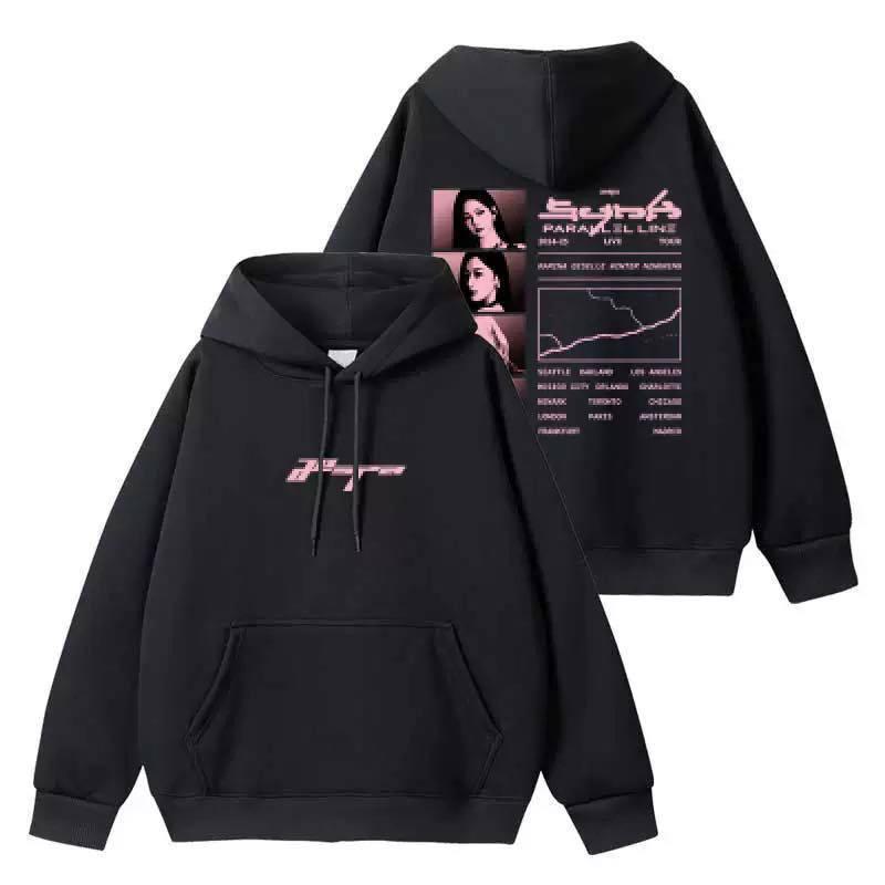 Aespa Synk Parallel Style Black Zip Hoodie Streetwear Sweatshirt Women