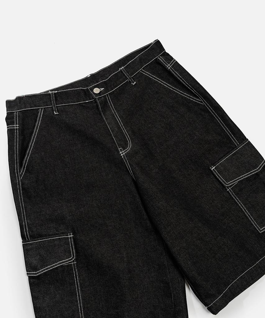 VASTIC Wide Cargo Denim Bermuda Pants_Black