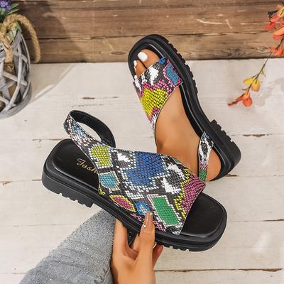 Модные женские сандалии Летняя мода Эластичная лента Плоская обувь Женские 2025 Новые Квадратный носок Элегантные женские сандалии Неглубокие туфли для вечеринок Женские
