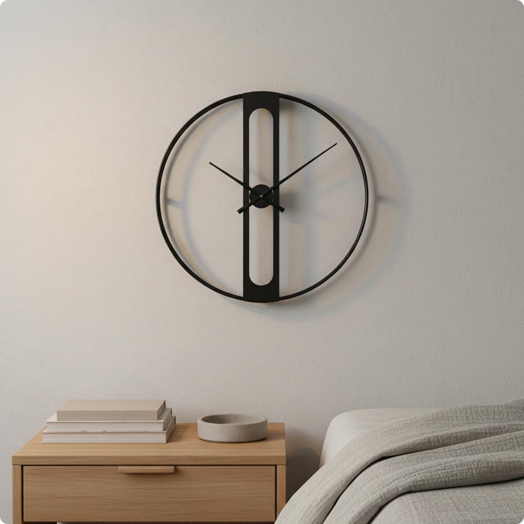 Modern Geometric Metal Timepiece Black Hands uncoveredFrame Wall Timepiece