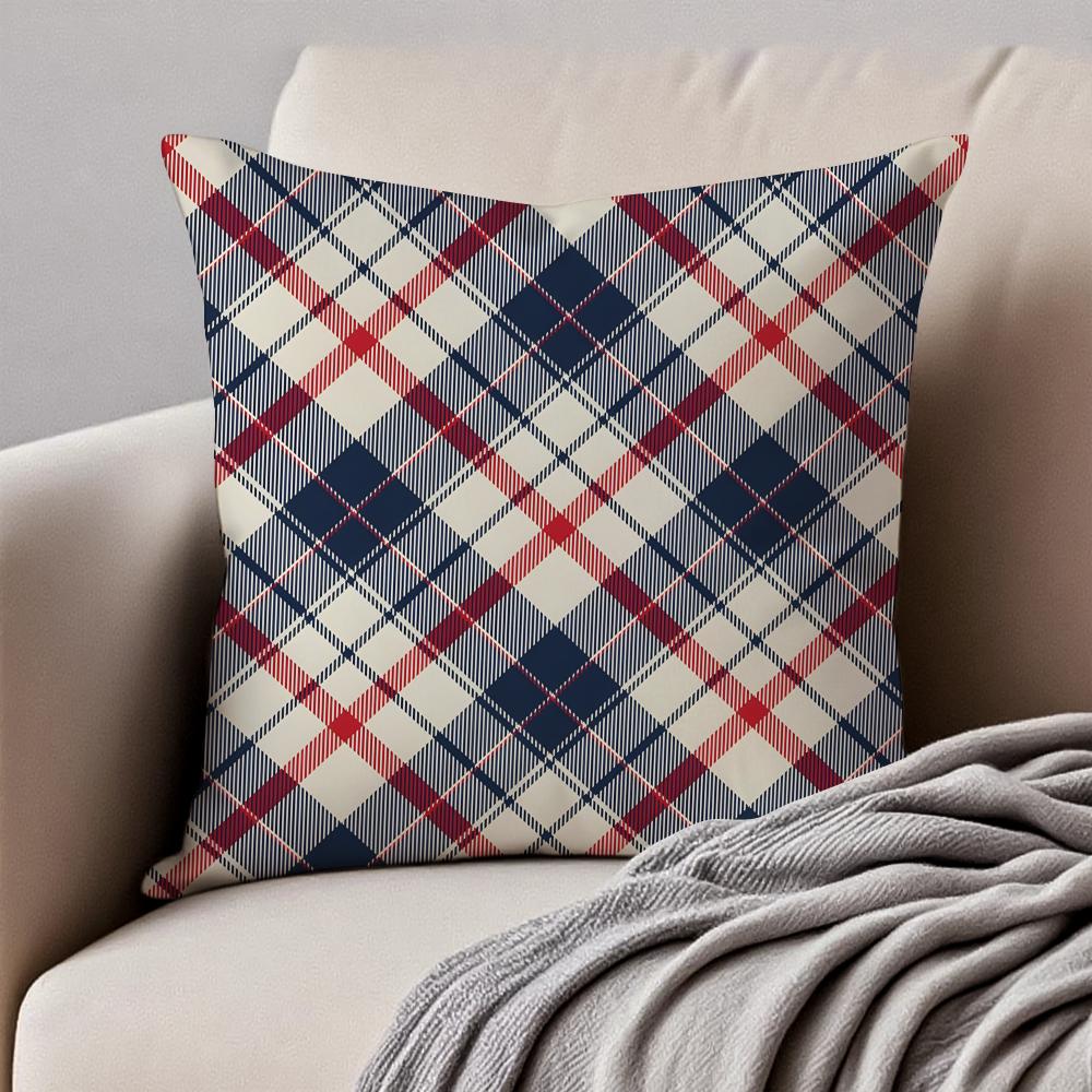 CCheckered pattern Cushion Cover Pillowcase Antidustmite Invisible Zipper Short Plush Sofa Cushion