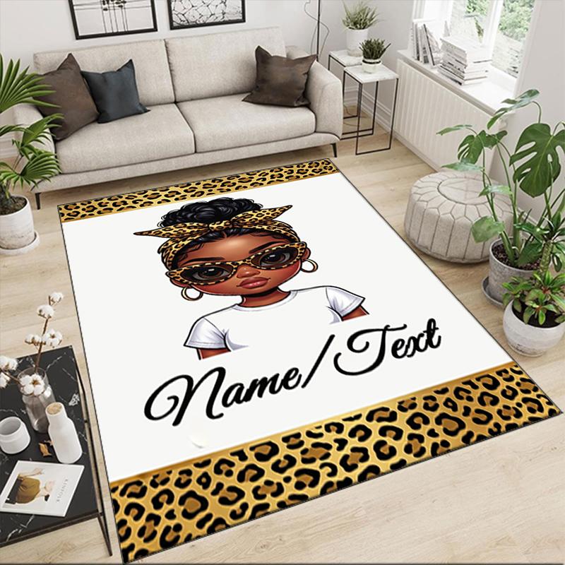 1PC Custom Name Leopard Print Fashion Icon Theme Floor Mat Ideal for Living Room, Game Rooms, Office, Bedroom,Floor Mat Playful Design