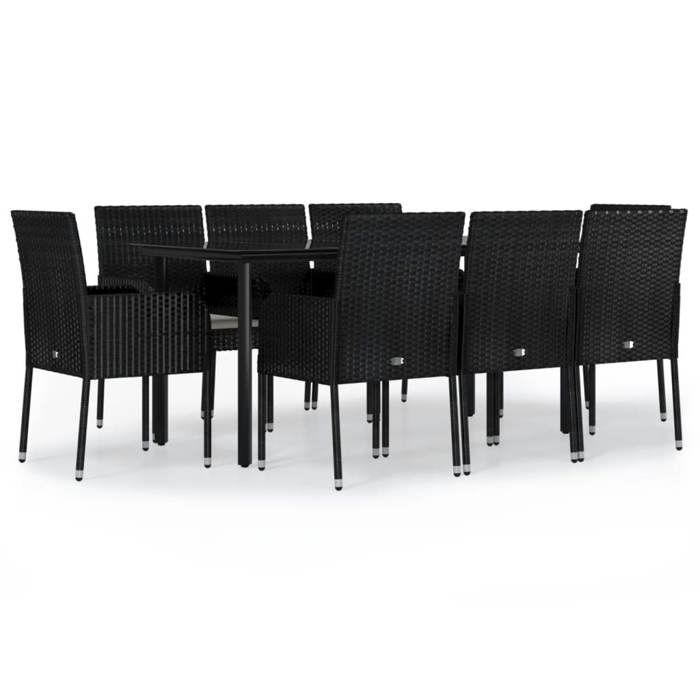 VidaXL Garden Dining Furniture 9pcs and Cushions Black Braided Resin 3185158