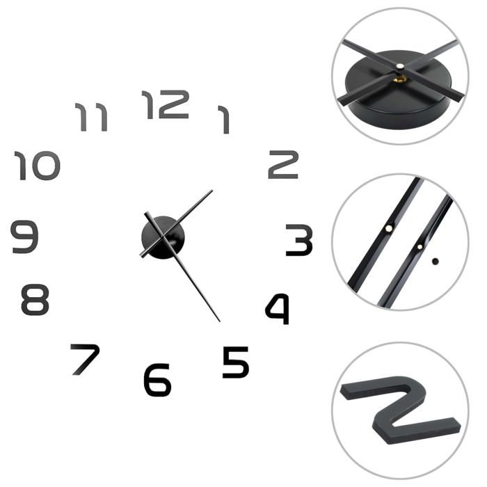 VidaXL 3D Wall Clock Modern Design XXL Black Home Wall Decor Living Room 50639