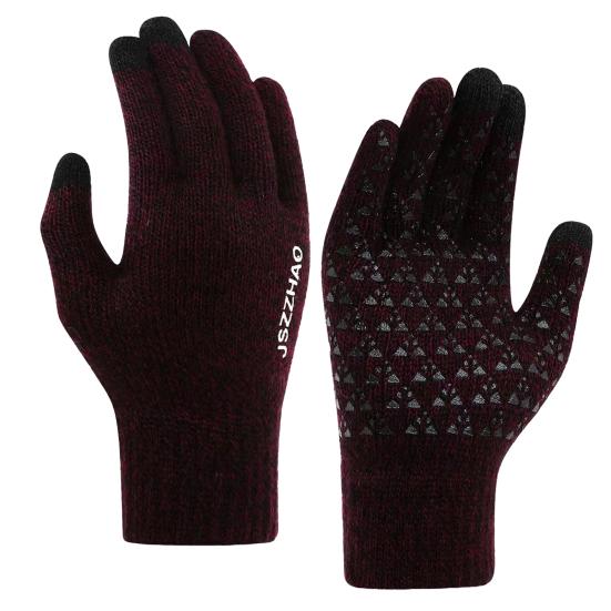 Зимние велосипедные перчатки унисекс, вязаные эластичные перчатки с сенсорным экраном, утолщенные противоскользящие, теплые ветрозащитные, толстые, с пятью пальцами, мягкие женские и мужские перчатки для верховой езды на открытом воздухе