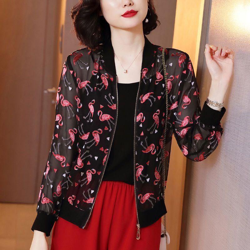 Sun Protection Clothing Color Baseball Uniform Jacket Cardigan Spring and Summer Short Coats Jacket Women's Chiffon Top