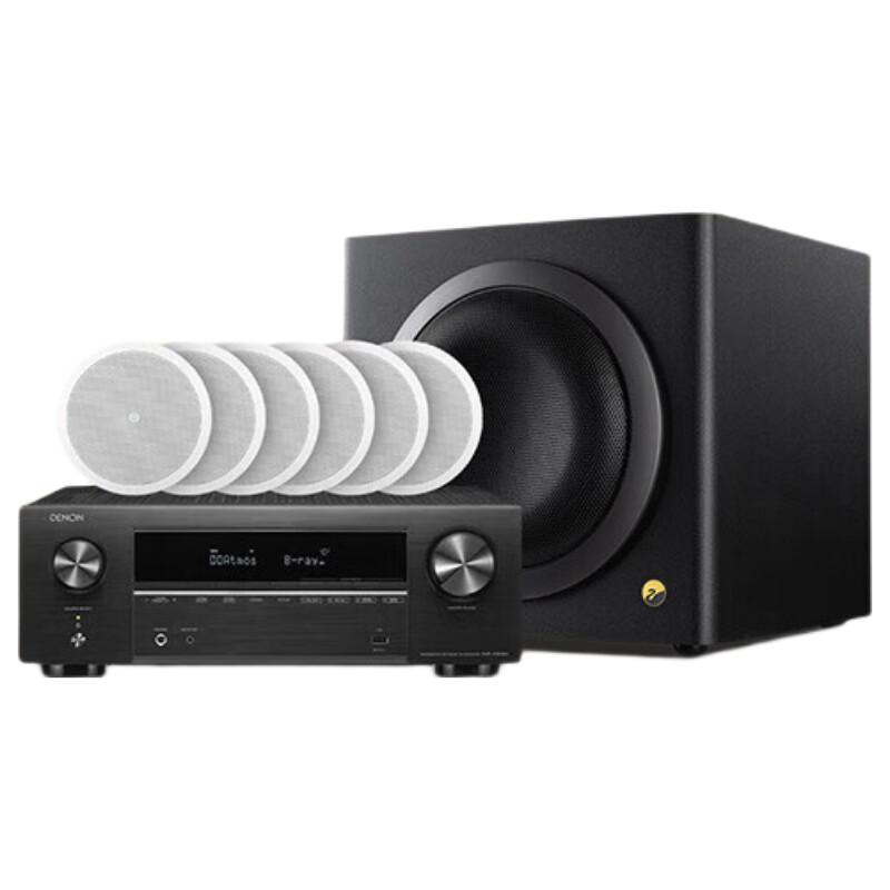 HiVi JX8*6 Ceiling Speaker Home Theater System with Denon X1800 Amp and Sub8A CN plug (adapter included)