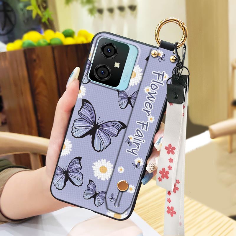 Silicone Flower Phone Case For Blackview Oscal C70 Kickstand Waterproof Dirt-resistant Shockproof Wrist Strap Durable