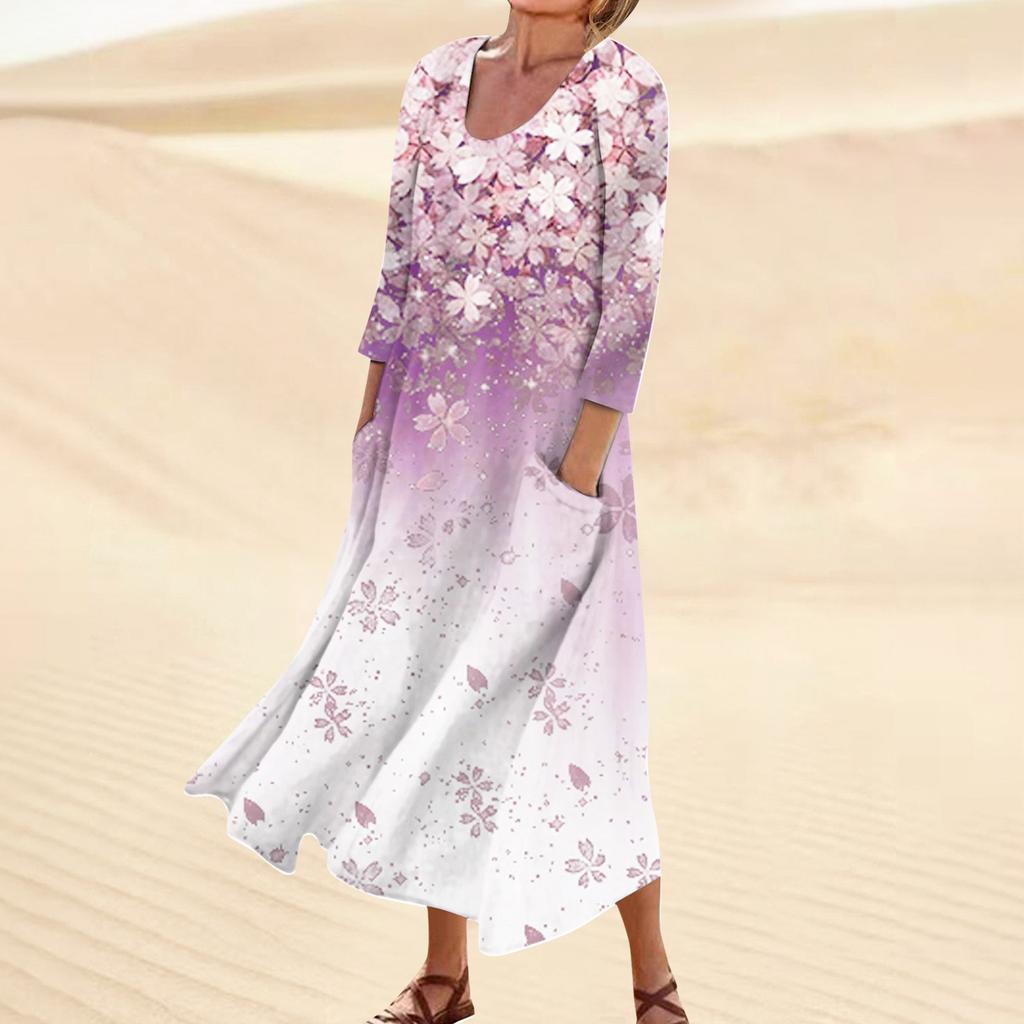 Женское повседневное модное удобное платье с карманами и рукавами 3/4 с принтом