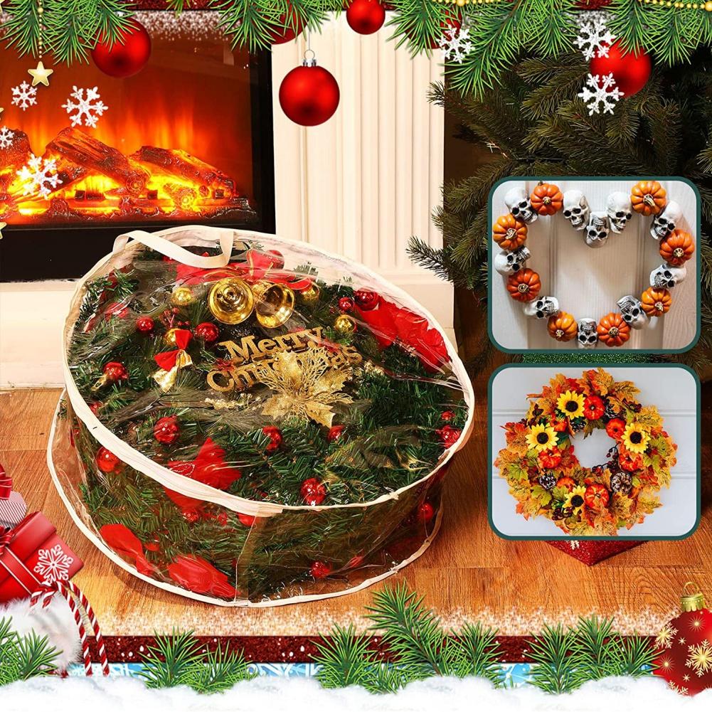 Рождественские прозрачные сумки для хранения венков Контейнер для хранения рождественских венков Сумки для венков с двойными молниями и ручками