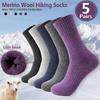 5 Pairs Merino Wool Hiking Socks, Thermal Warm Winter Thick Cushion Moisture Wicking Crew Boot Socks for Women, Cold Weather, Winter Warm Essentials