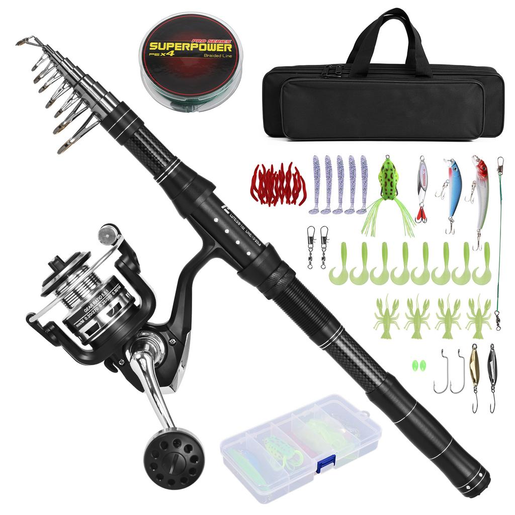 Fishing Rod and Reel Combo Portable Fishing Rod With Fishing Line Lures Carry Bag