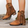 Дизайн модного бренда, ботинки-казаки с кисточками, женские, осень 2025, с острым носком, до середины икры, для верховой езды, богемные, с металлической отделкой, ботильоны