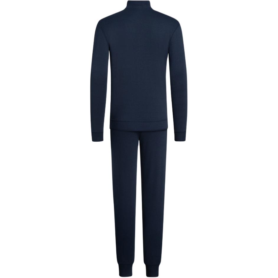 Emporio Armani FW24 Спортивный костюм мужской, повседневный, с длинным рукавом на манжетах, с воротником-стойкой и принтом логотипа, темно-синий 112103-CS590-00135