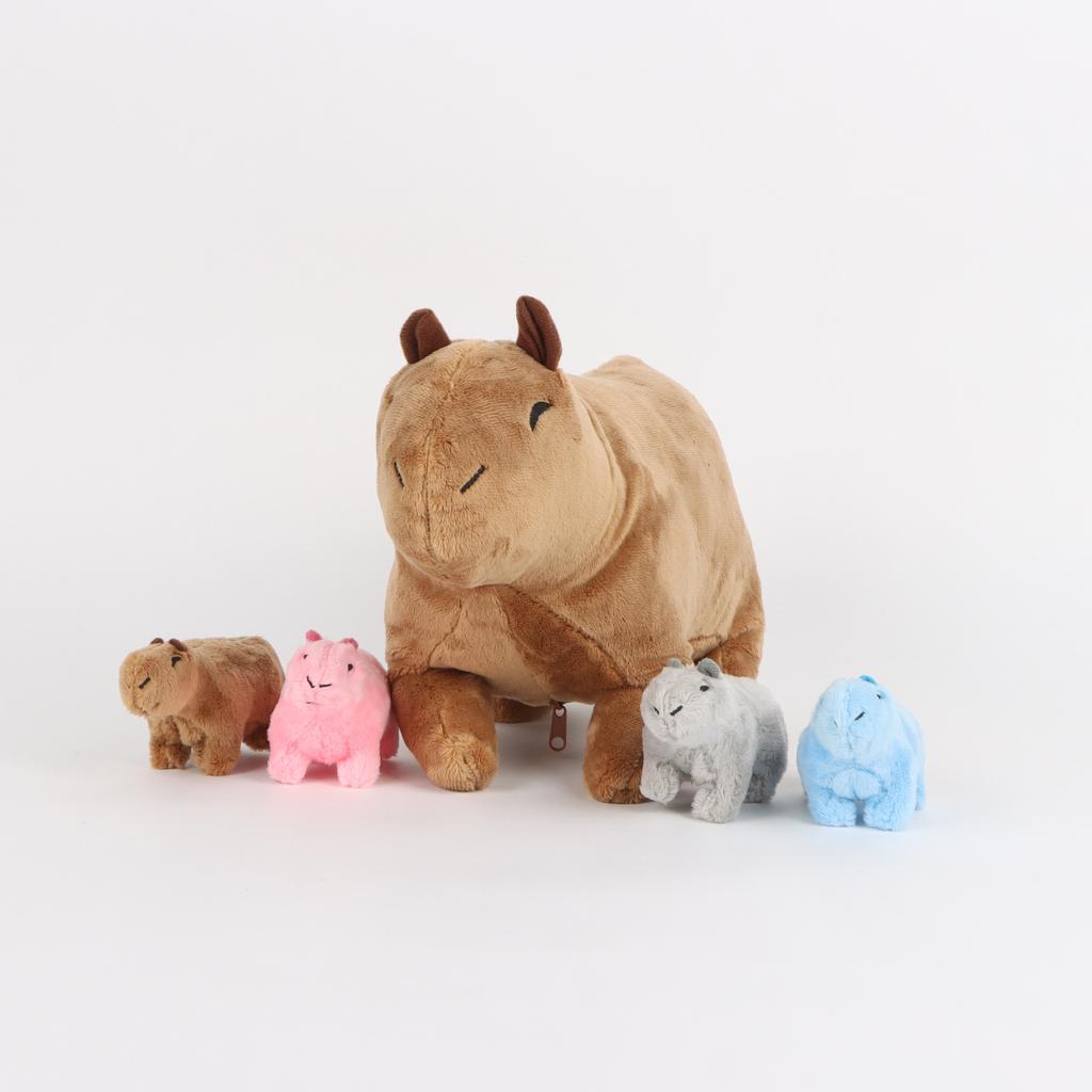 Кавайная имитация капибары Плюшевые игрушки Мать-ребенок Водяная морская свинка Пятипредметная мягкая кукла-животное Для мальчиков и девочек Подарок на день рождения