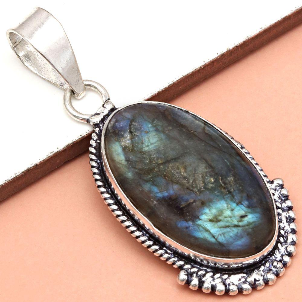 Pendant Shiney Labradorite Gemstone Gift For Her Silver Jewelry 1.75"