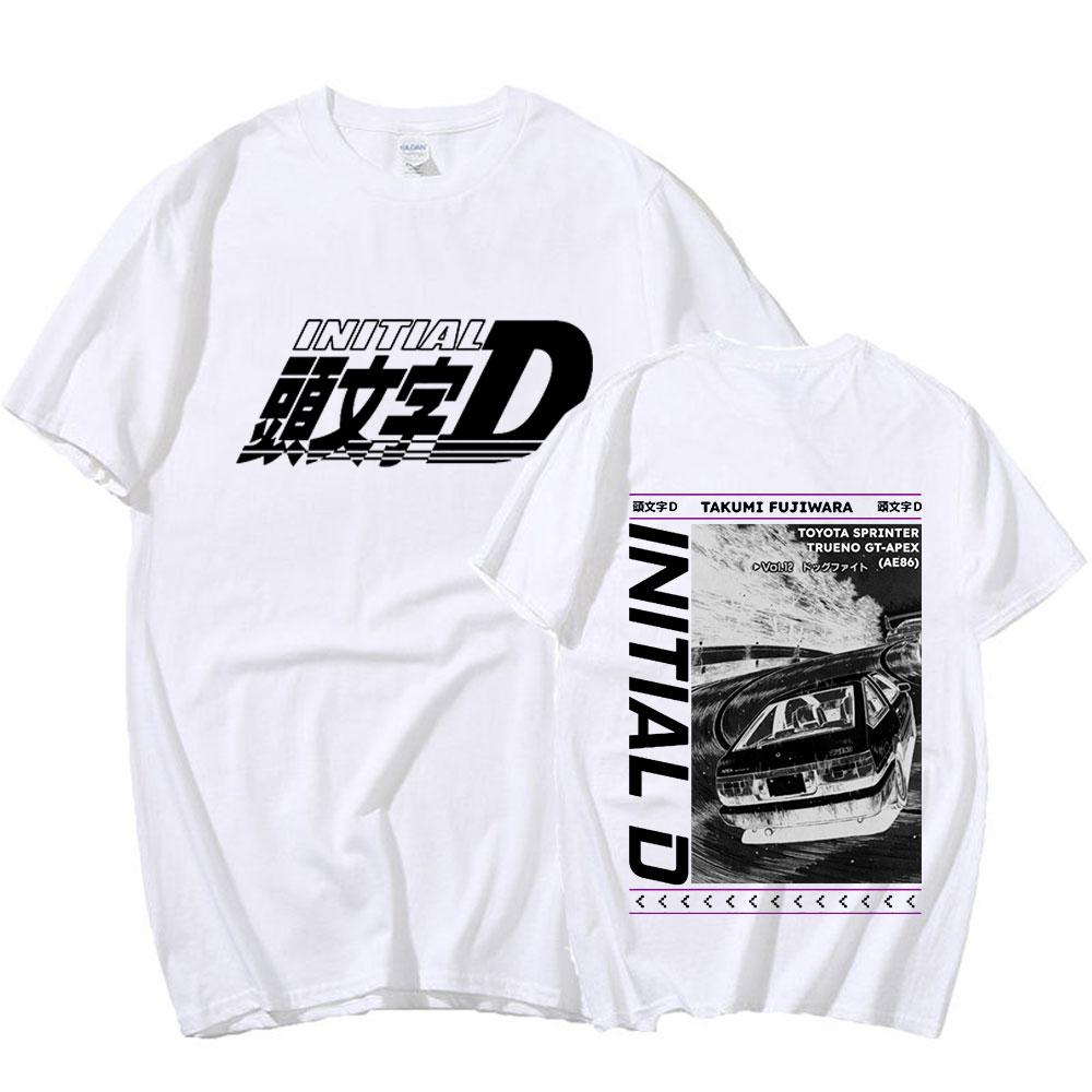 Аниме Drift AE86 Initial D двусторонняя мужская футболка Takumi Fujiwara R34 Skyline GTR JDM манга футболки с коротким рукавом Повседневная футболка