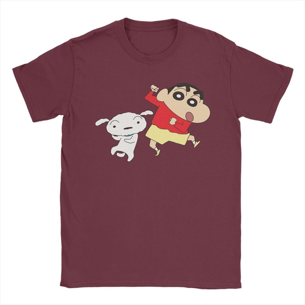 Dancing Crayon Shin Chan and Shiro Unisexs Pure Cotton Crew Neck Short Sleeve T Shirt New Arrival Tops