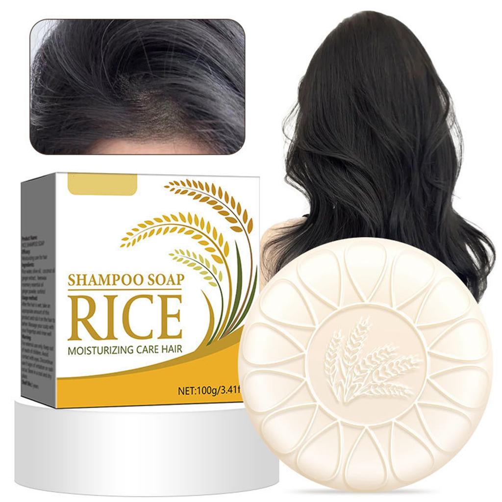 Рисовое мыло-шампунь 100 г Твердый шампунь Освежающий пушистый натуральный шампунь-мыло с многофункциональным эффектом для восстановления корней волос