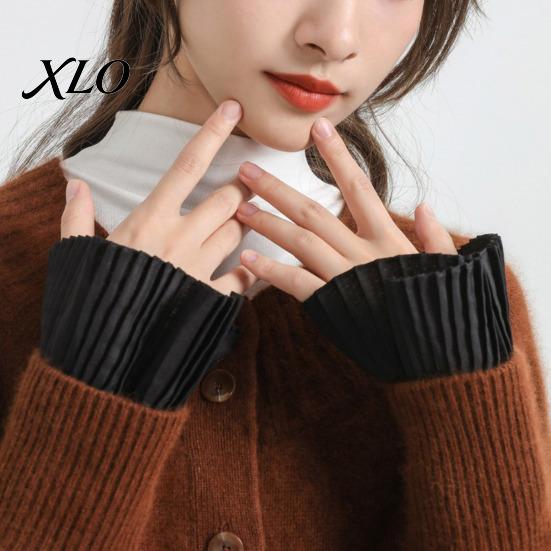 False Sleeves for Sweaters Pleated Fake Sleeve Cuffs Women, French Style Detachable Adjustable Elastic Wrist Extenders with Buttons, And Sweatshirts