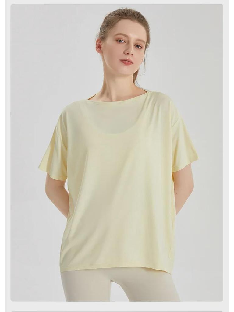 Женский быстросохнущий топ для йоги LAHN Ice Silk — короткий рукав, свободный и облегающий крой, стильная повседневная спортивная одежда для лета