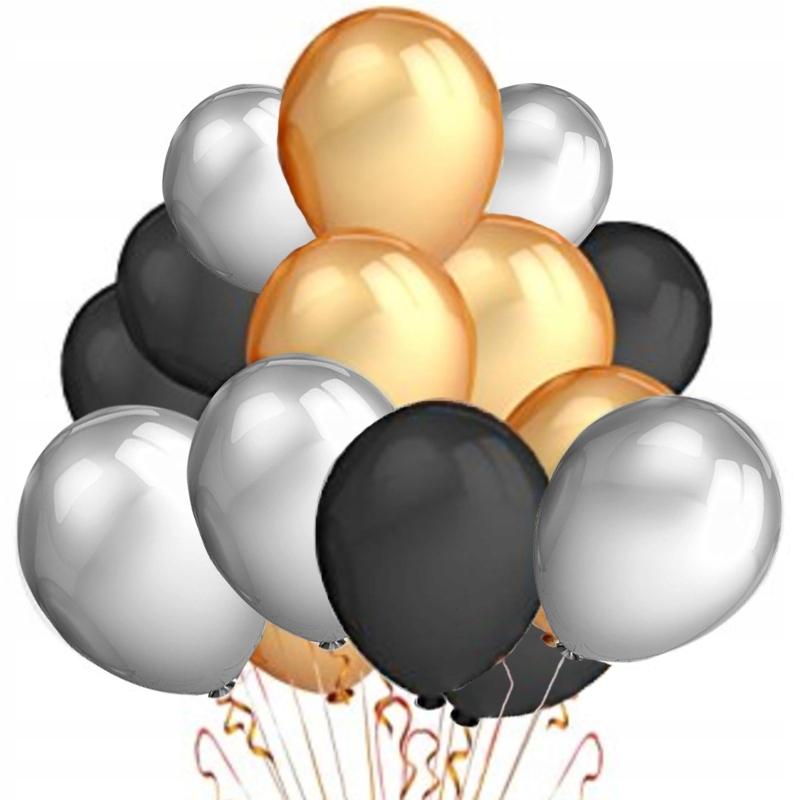 Balony 12 Cali,Czarny,Złoty,Srebrny, 15 Szt.