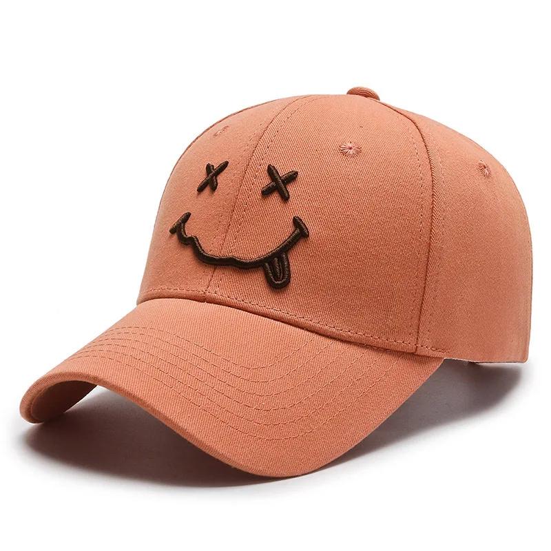Женские бейсболки с вышивкой смайлика Kpop Черные Хлопковые Регулируемые Snapback Смешные Хип-хоп Кепки Осенние Солнце Папины Кепки для Ма Практичное Использование