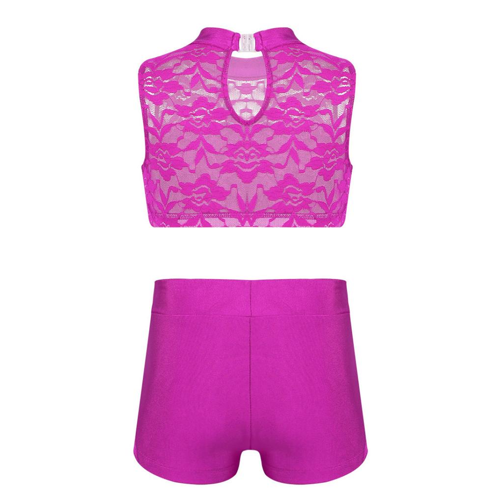 Детский кружевной топ без рукавов с цветочным принтом для девочек из 2 шт., комплект спортивной одежды, укороченный топ, спортивный костюм для тренировок в тренажерном зале, спортивная танцевальная одежда