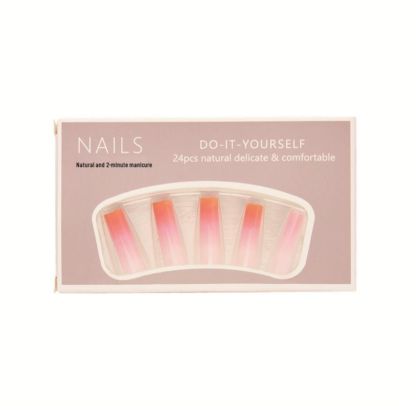 Длинные розовые градиентные острые накладные ногти - Съемные маникюрные накладки в европейском и американском стиле