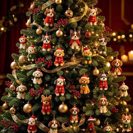 Reusable Double Sided Printed Acrylic Charms Dog Advent Calendar, 2D Breeds Ornaments, 24-Days Christmas Festive Home Window Car Rearview Mirror Decor