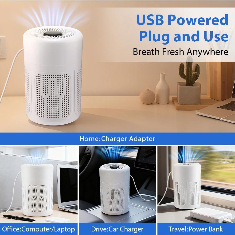 Air Purifier Smoke Odor Negative Ion Generator USB Portable Air Cleaner for Household HEPA Filter Efficient Purifying Air
