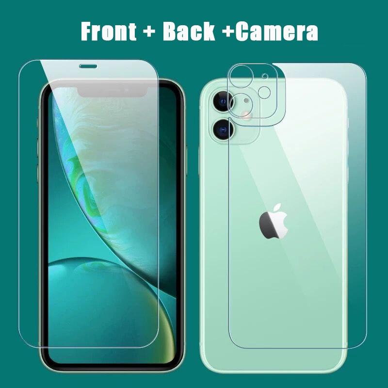 Полное покрытие (переднее+заднее+объектив) Защитная пленка из закаленного стекла для iPhone 17 16 15 14 13 12 11 Pro Max X XS XR XS Max 8 7 Plus SE 2020 Mini