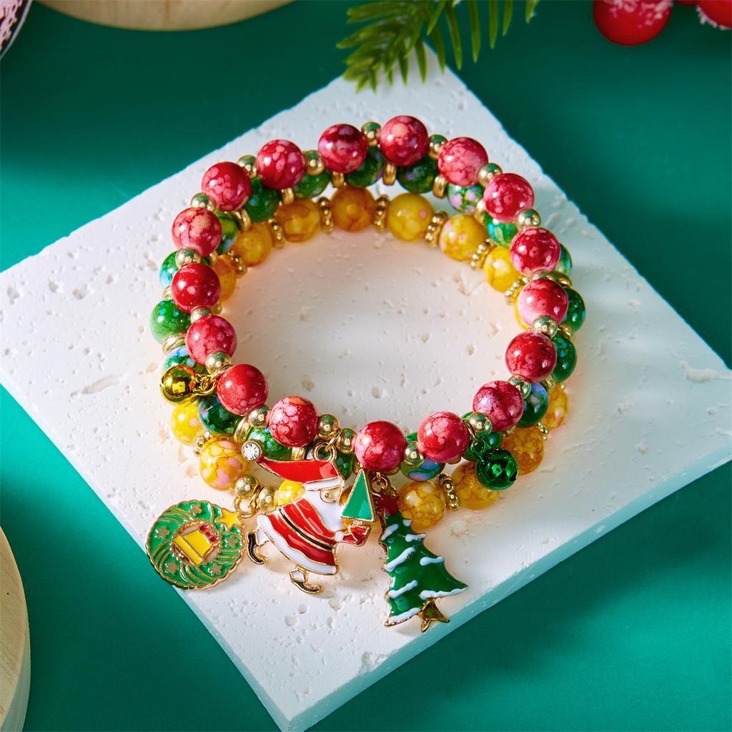 3Pcs/Set Merry Christmas Tree Snowman Santa Claus Bracelets For Women Men Acrylic Beads Christmas Deer Bracelet New Year Jewelry