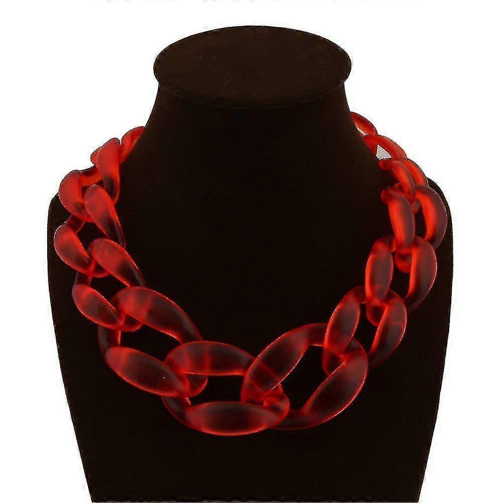 Women's Acrylic Chunky Resin Necklace, Vintage Bohemian Frosted Plastic Cuban Link Chain Choker