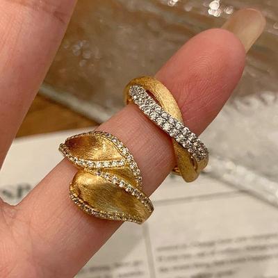 Классический стиль brushed leaf inlay diamond ретро кольца для женщин инкрустация бриллиантами Женское кольцо банкетный стиль многослойность подарок