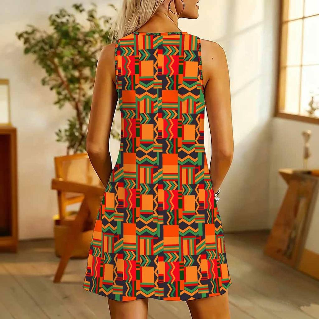 Женское платье большого размера, без рукавов, с круглым вырезом, с принтом в виде круговой мандалы, свободного кроя, короткое, повседневное