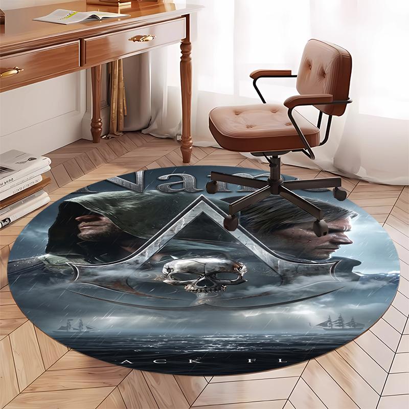 Custom Name Assassin's Creed Printed Round Rug Carpet Chair Rug Area Rug Entryway Doormats,for Office Chair Living Room Bedroom Kitchen Room.