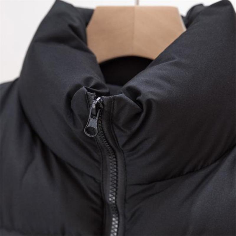 Зимний женский жилет, пальто, утолщенный, с застежкой-молнией, воротник-стойка, без рукавов, однотонный, с защитой от ветра и холода