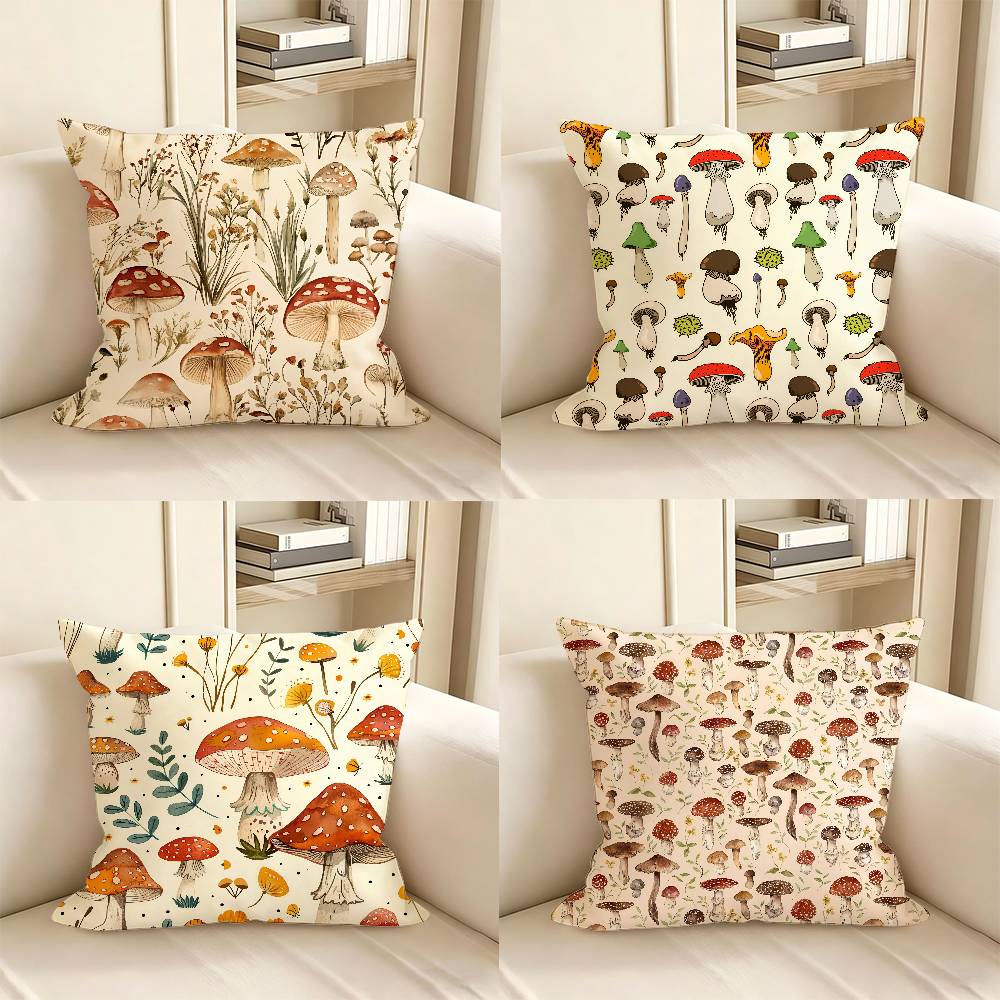 pc Botanical Art Mushroom Retro Pillow Case Fashion Square Pillowcase Bedroom Sofa Room Ins Decoration Leisure