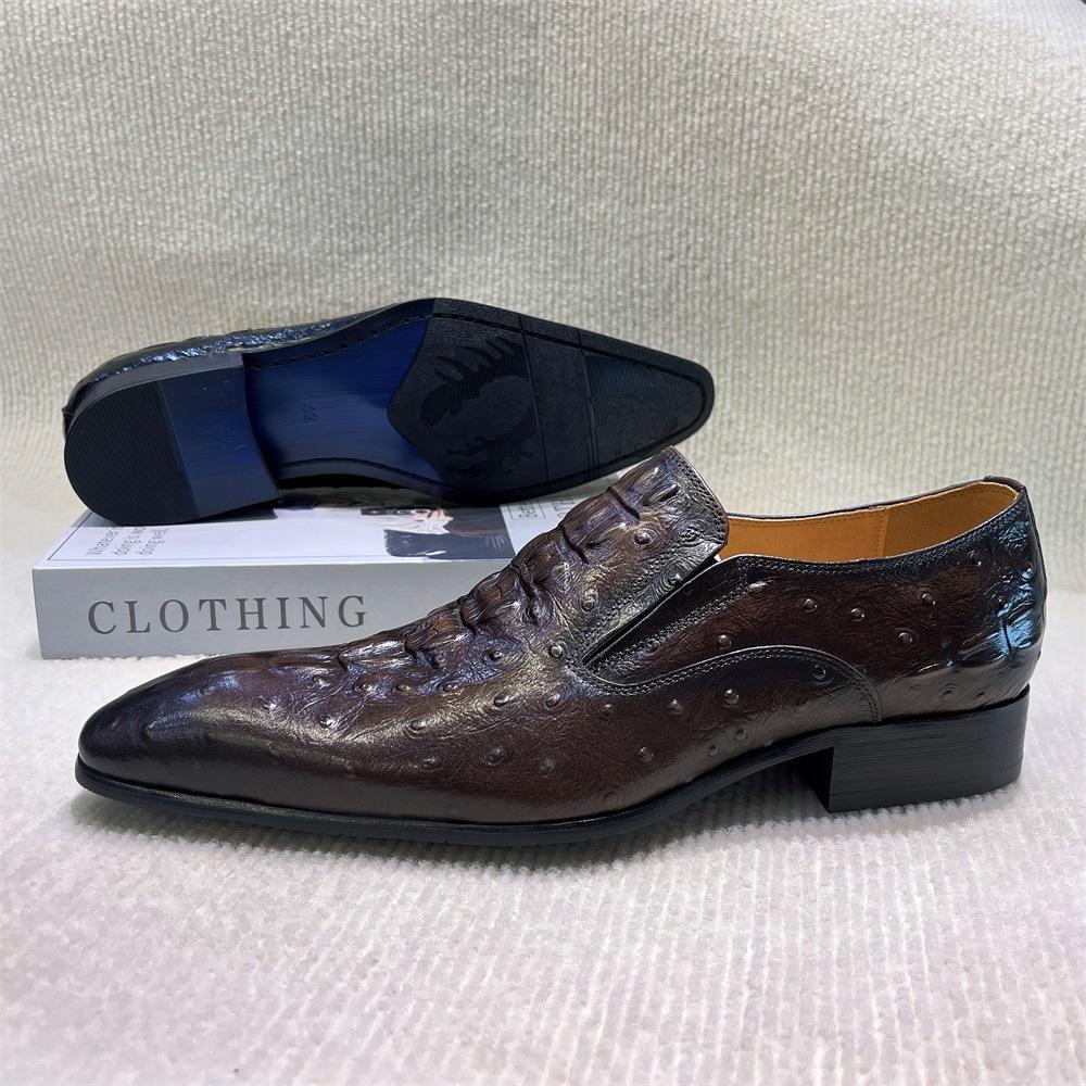 New Summer Crocodile Pattern Leather Shoes Fashionable European Men'S Cowhide Shoes Pointed Toe Foot Cover Lazy Leather Shoes Men